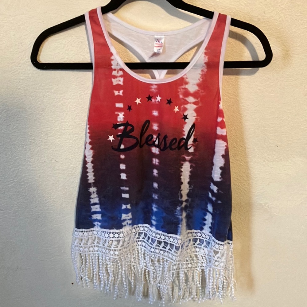 Blessed Tie-Dye Tank‎ Top with Fringe